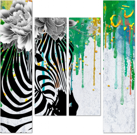 Черно-белая зебра на цветном фоне