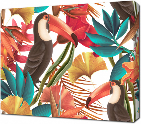Тропические птицы и листья