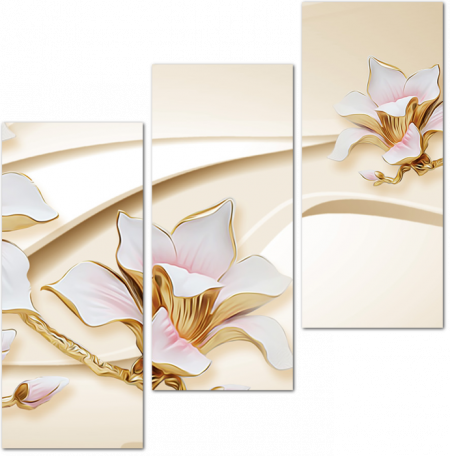 3D цветы сакуры с золотой каймой