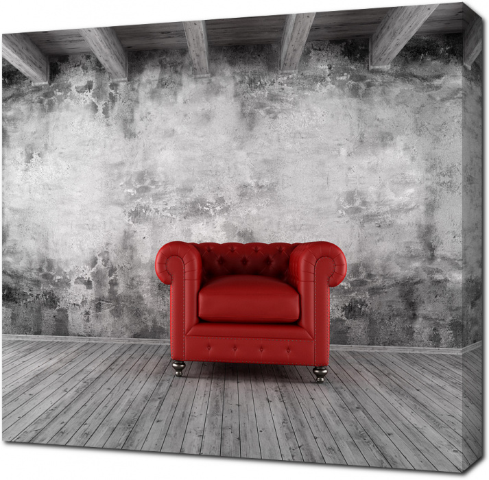 Гранж интерьер с красным классическим креслом