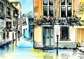 Каналы Венеции акварелью
