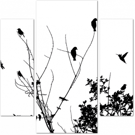 Силуэты птиц на деревьях