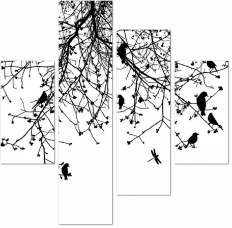 Птицы кружащиеся в ветвях