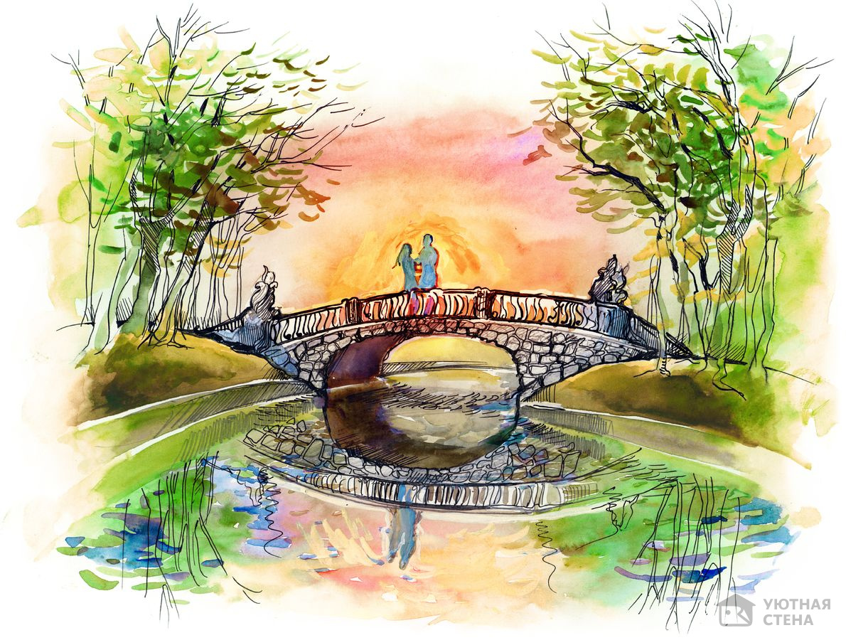 Рисунок речка с мостом