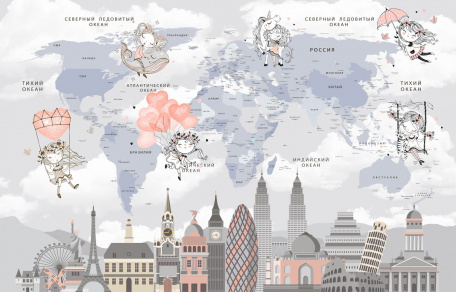 Карта мира с принцессами над городом