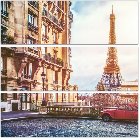 Улочка Парижа с видом на Эйфелеву башню. Франция