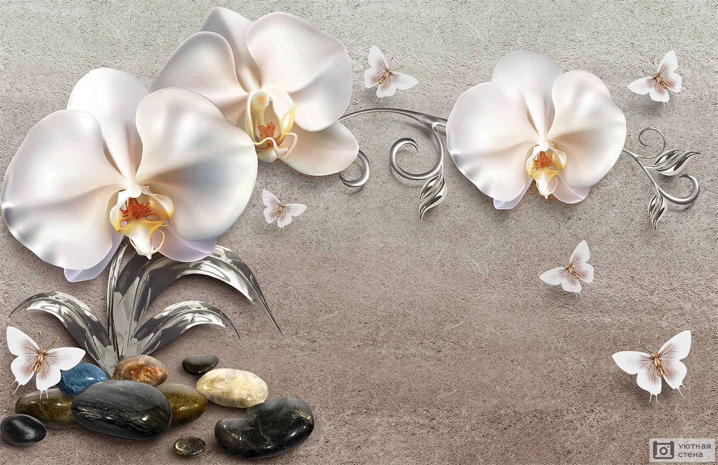 3D Композиция из орхидей и камней