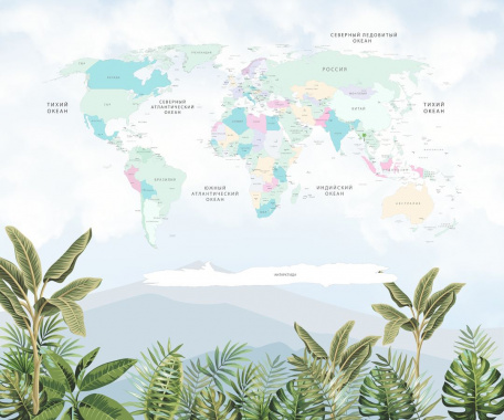 Карта на фоне тропических листьев