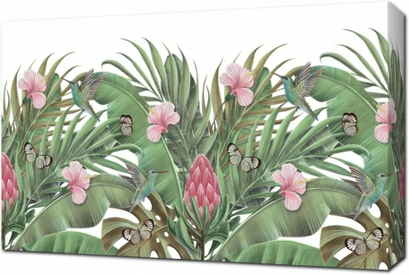 Тропический фон с листьями и колибри