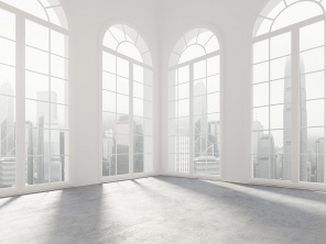 Белый зал с панорамными окнами