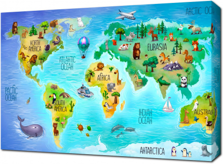 Детская карта с материками на английском языке