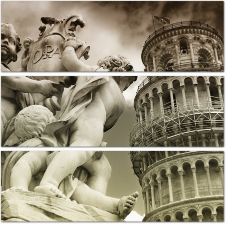 Падающая башня и статуя Ангела в Пизе, Италия