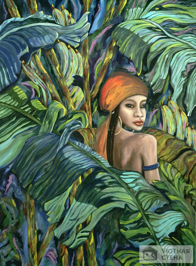 Портрет в окружении тропических листьев