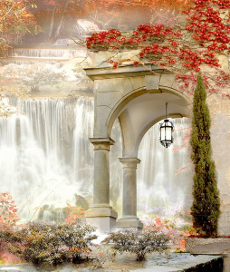 Осенний водопад с аркой