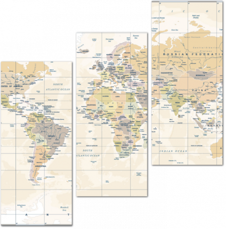 Карта мира в винтажном стиле с высокой детализацией
