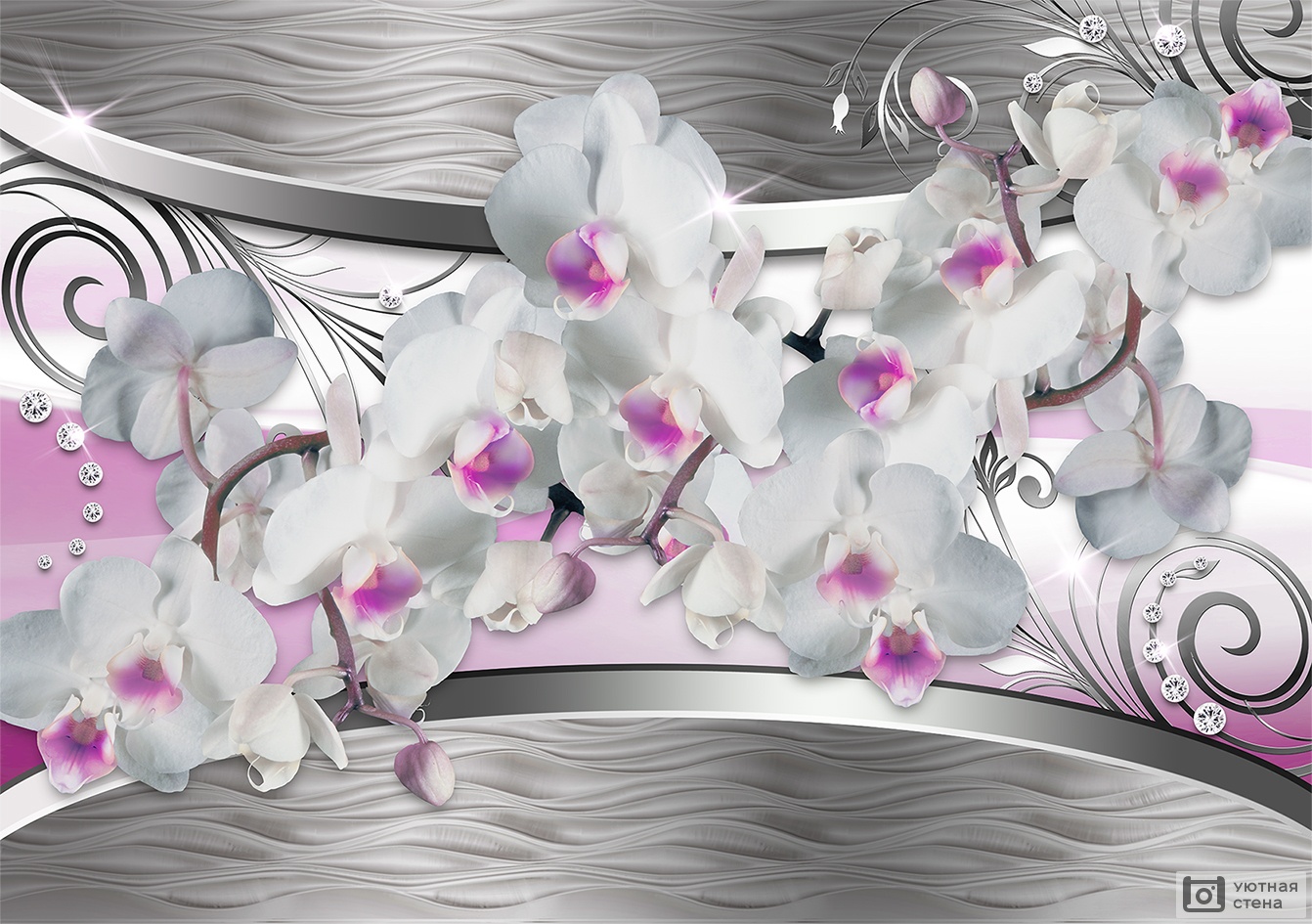 3D Орхидеи на серебряном фоне