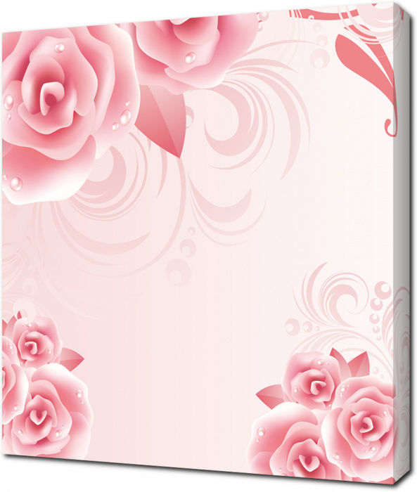 3D розовые розы с росой на розовом фоне
