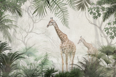 Пара жирафов в тропических листьях
