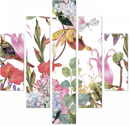 Фреска с цветами и птицами