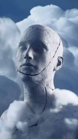 Скульптура атланта в облаках