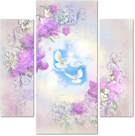 Фреска два голубя и цветы