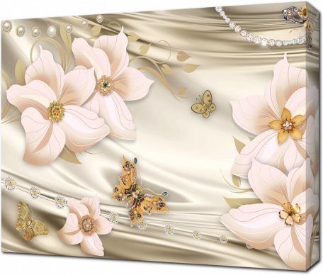 Нарисованные лилии с золотистыми бабочками