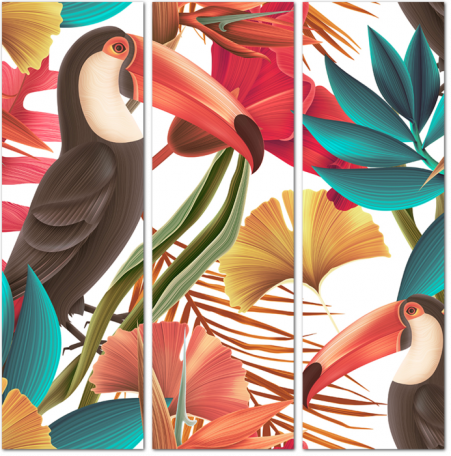 Тропические птицы и листья
