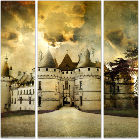 Таинственный замок Шомон на закате -На художественную картину, Франция