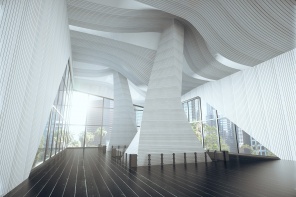 Современный зал с абстрактным интерьером
