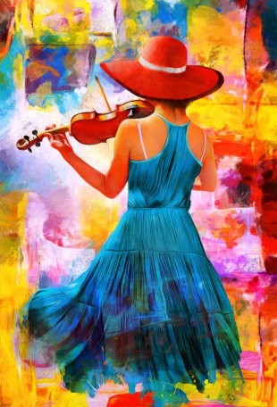 Девушка со скрипкой на абстрактном фоне