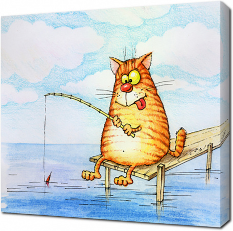 Кот рыбачит на пирсе