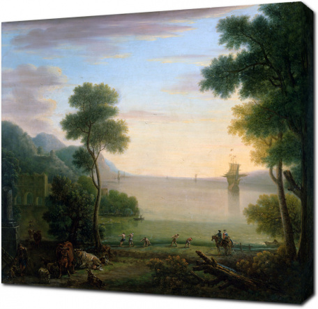 Джон Вуттон — классический пейзаж с фигурами и животными: закат