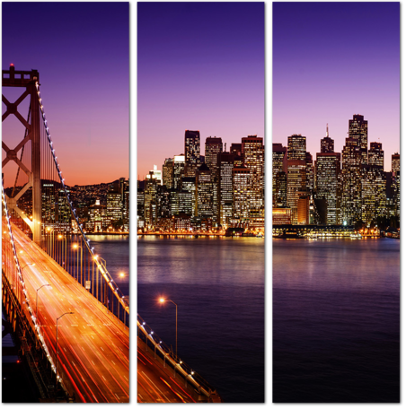 Ночной вид на мост Золотые ворота и Сан-Франциско