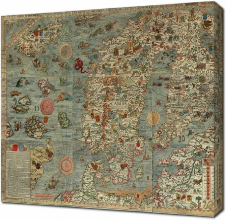Карта Скандинавия, Олаус Магнус. 1539 год