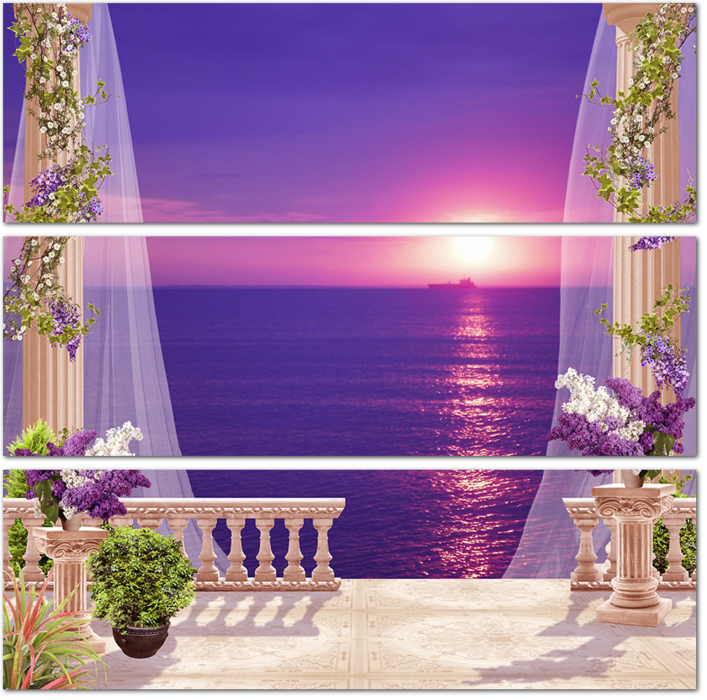 Терраса с колоннами с видом на закат