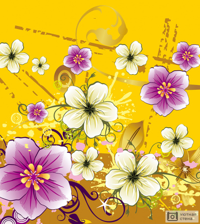 Вереница цветов на желтом фоне