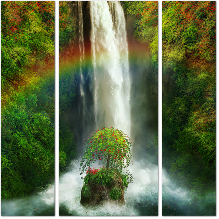 Фантастический водопад с радугой