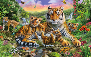 Тигры в экзотическом саду