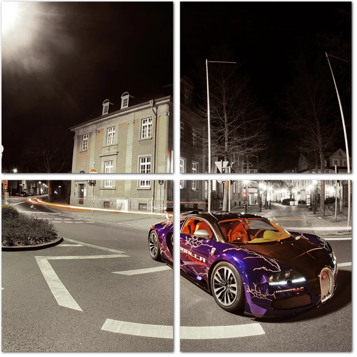 BUGATTI на дороге ночью