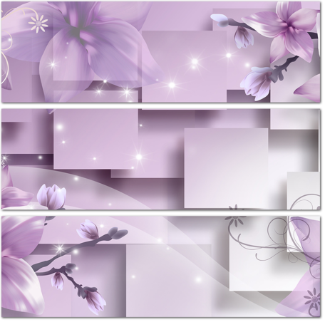 Цветы на объемном фиолетовом фоне