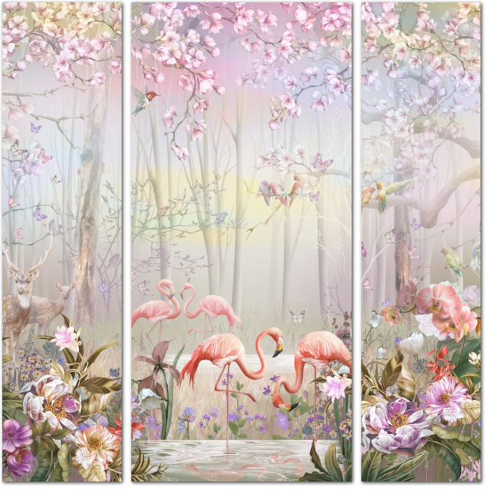 Весенний сад с фламинго