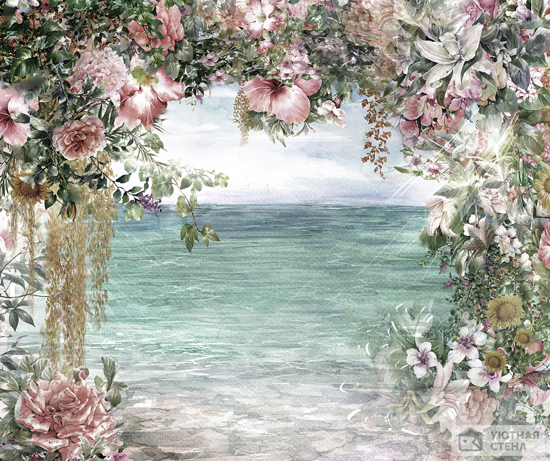 Дизайнерские фотообои Цветы на фоне моря - Арт. 600044 | Купить в  интернет-магазине Уютная стена
