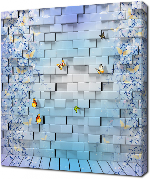 3D бабочки на кирпичной стене