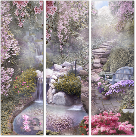 Водопад окруженный цветами