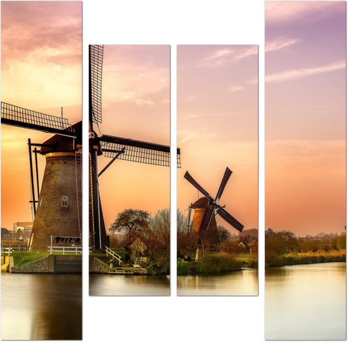 Ветряные мельницы на рассвете в Нидерландах