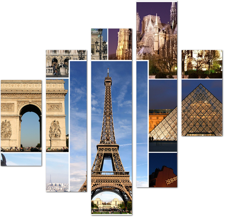 Коллаж Достопримечательности Парижа. Франция