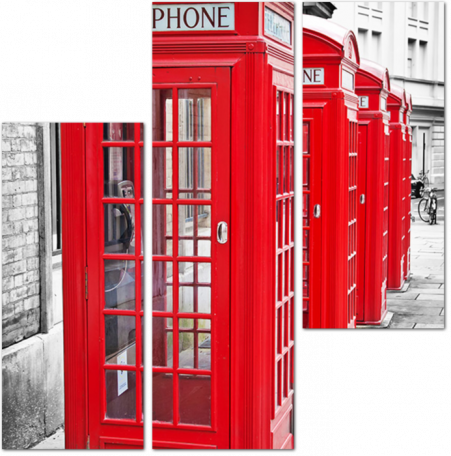 Красные телефонные будки Лондона на черно-белой фотографии