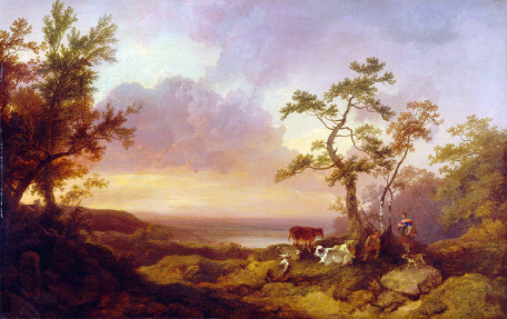 Филипп Джеймс де Лоутербур — Пейзаж со скотом и крестьянином