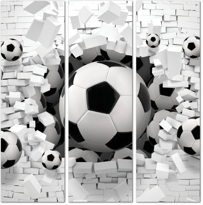 Футбольные мячи сквозь кирпичную стену