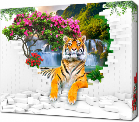 Райский водопад с тигром за белой стеной